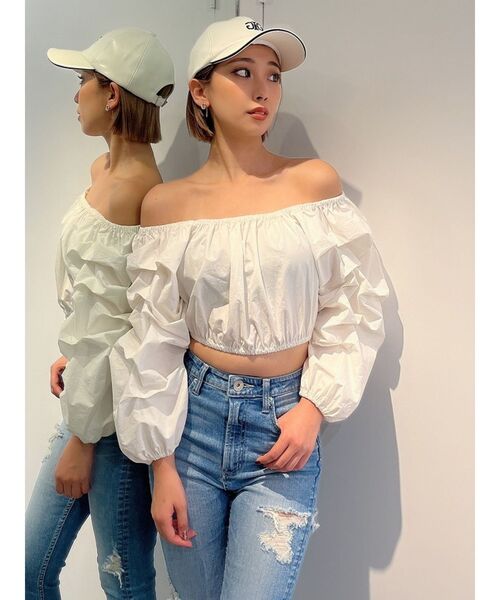 GYDA（ジェイダ）の「タックスリーブ 2WAY BL（シャツ/ブラウス・レディース・パープル/オフホワイト・FREE）」の13枚目の写真