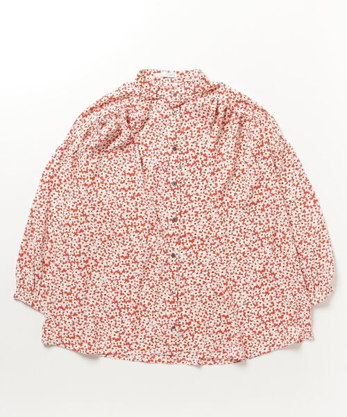 sandy（サンディー）の「sandy/プリントスタンドカラーギャザーブラウス（シャツ/ブラウス・レディース・ブルー/オレンジ/ブラック・FREE）」の3枚目の写真