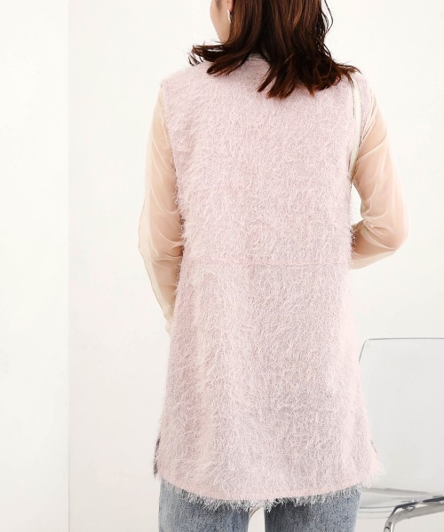 Bab(バブ)の「シアーシャギーベストトップス(ベスト・レディース・ブラック/ピンク/オフホワイト・M)」の7枚目の写真