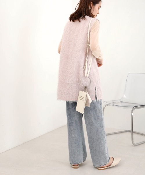 Bab(バブ)の「シアーシャギーベストトップス(ベスト・レディース・ブラック/ピンク/オフホワイト・M)」の8枚目の写真