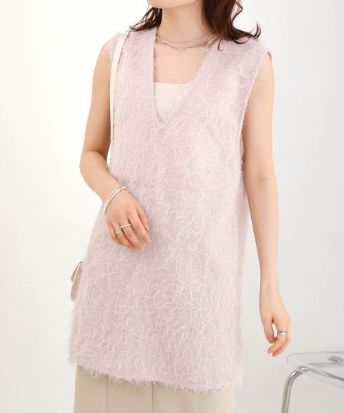 Bab(バブ)の「シアーシャギーベストトップス(ベスト・レディース・ブラック/ピンク/オフホワイト・M)」の9枚目の写真