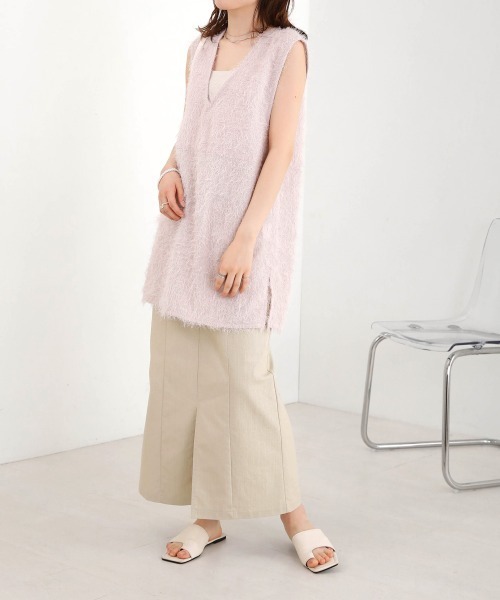 Bab(バブ)の「シアーシャギーベストトップス(ベスト・レディース・ブラック/ピンク/オフホワイト・M)」の10枚目の写真