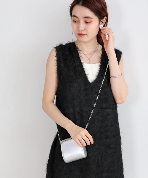 Bab(バブ)の「シアーシャギーベストトップス(ベスト・レディース・ブラック/ピンク/オフホワイト・M)」の14枚目の写真