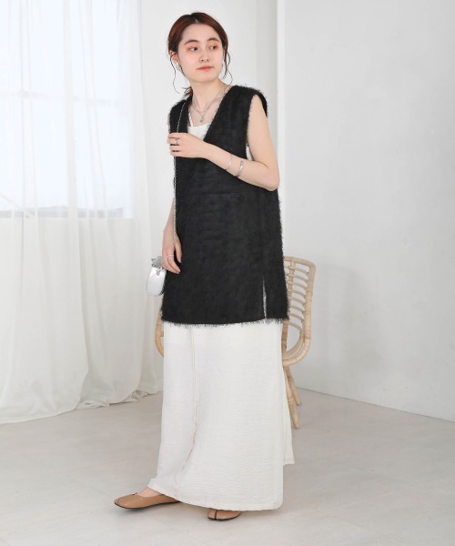 Bab(バブ)の「シアーシャギーベストトップス(ベスト・レディース・ブラック/ピンク/オフホワイト・M)」の18枚目の写真