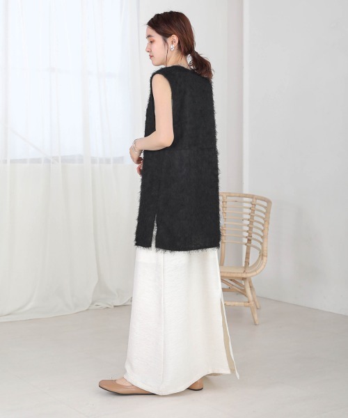 Bab(バブ)の「シアーシャギーベストトップス(ベスト・レディース・ブラック/ピンク/オフホワイト・M)」の19枚目の写真