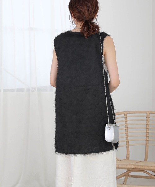 Bab(バブ)の「シアーシャギーベストトップス(ベスト・レディース・ブラック/ピンク/オフホワイト・M)」の20枚目の写真