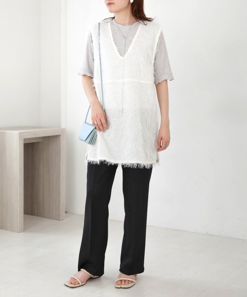 Bab(バブ)の「シアーシャギーベストトップス(ベスト・レディース・ブラック/ピンク/オフホワイト・M)」の22枚目の写真