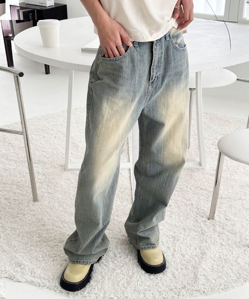 Dalfwin（ダールフィン）の「韓国ファッション ヴィンテージワイドローライズデニムパンツ（デニムパンツ・レディース・ライトブルー・SMALL/MEDIUM/LARGE）」の4枚目の写真