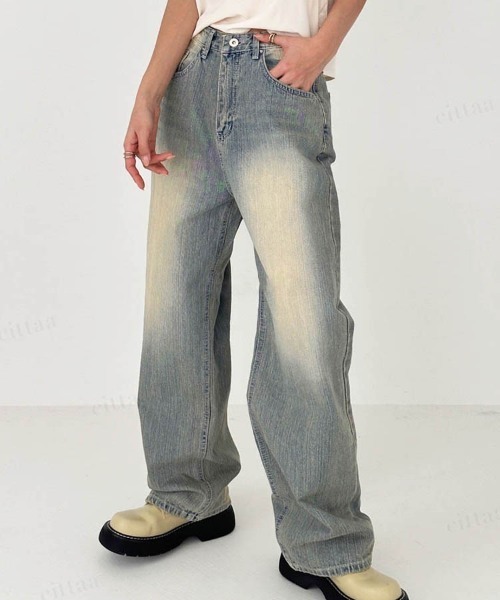 Dalfwin（ダールフィン）の「韓国ファッション ヴィンテージワイドローライズデニムパンツ（デニムパンツ・レディース・ライトブルー・SMALL/MEDIUM/LARGE）」の3枚目の写真