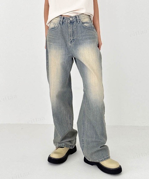 Dalfwin（ダールフィン）の「韓国ファッション ヴィンテージワイドローライズデニムパンツ（デニムパンツ・レディース・ライトブルー・SMALL/MEDIUM/LARGE）」の9枚目の写真