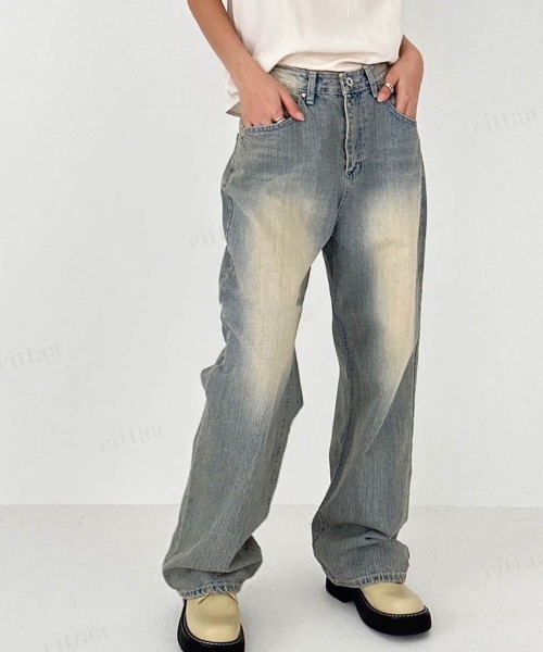 Dalfwin（ダールフィン）の「韓国ファッション ヴィンテージワイドローライズデニムパンツ（デニムパンツ・レディース・ライトブルー・SMALL/MEDIUM/LARGE）」の12枚目の写真