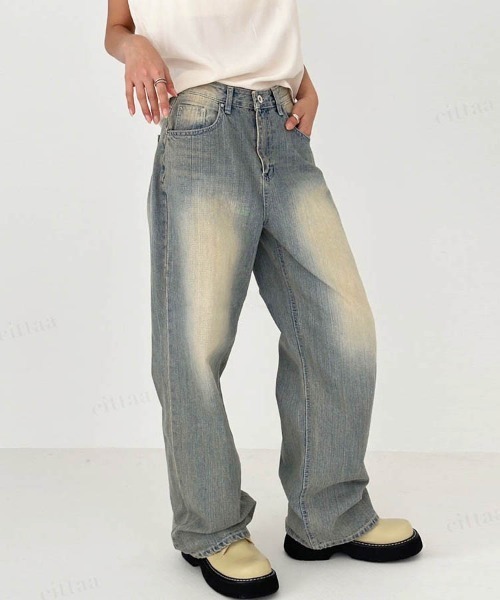 Dalfwin（ダールフィン）の「韓国ファッション ヴィンテージワイドローライズデニムパンツ（デニムパンツ・レディース・ライトブルー・SMALL/MEDIUM/LARGE）」の8枚目の写真