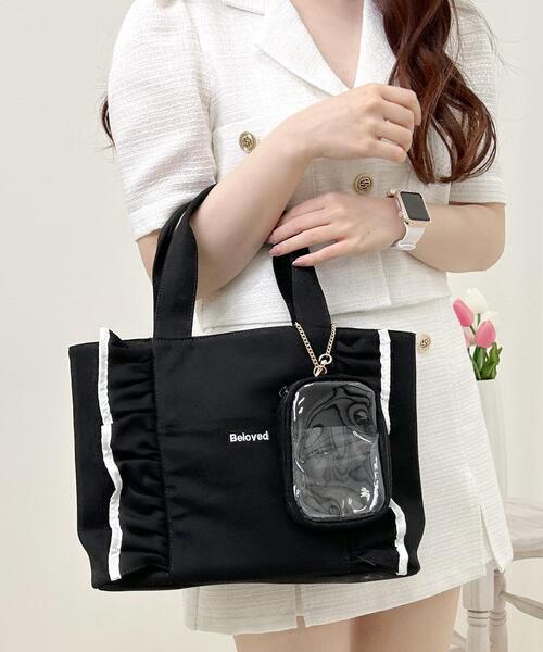 INGNI(イング)の「クリアポーチ付き/キャンバスフリルトート(ハンドバッグ・レディース・ホワイト系その他/ホワイト系その他7/ブラック系8・ONE SIZE)」の3枚目の写真