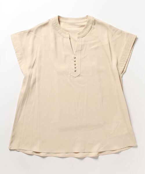 Q（キュー）の「パールVネックブラウス（シャツ/ブラウス・レディース・ベージュ/ブラック・MEDIUM）」の6枚目の写真