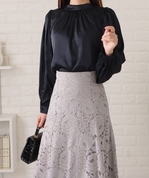 Lace Ladies(レースレディース)の「プチハイネック2WAYギャザーブラウス(シャツ/ブラウス・レディース・ブラック/パープル/ネイビー/アイボリー・FREE/S)」の3枚目の写真