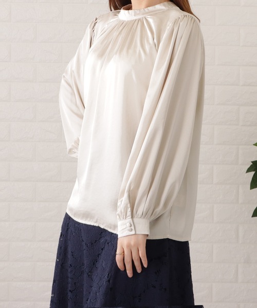 Lace Ladies(レースレディース)の「プチハイネック2WAYギャザーブラウス(シャツ/ブラウス・レディース・ブラック/パープル/ネイビー/アイボリー・FREE/S)」の7枚目の写真