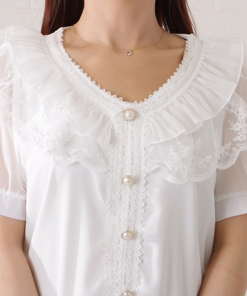 Lace Ladies（レースレディース）の「ダブルフリルVネックシフォンブラウス（シャツ/ブラウス・レディース・ホワイト・M/XL）」の14枚目の写真