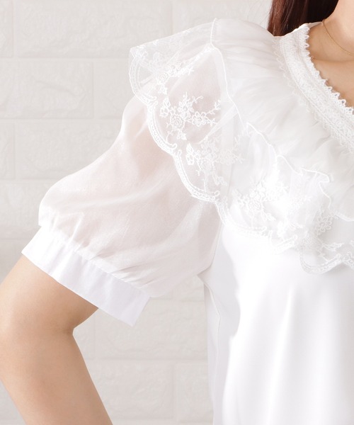 Lace Ladies（レースレディース）の「ダブルフリルVネックシフォンブラウス（シャツ/ブラウス・レディース・ホワイト・M/XL）」の7枚目の写真