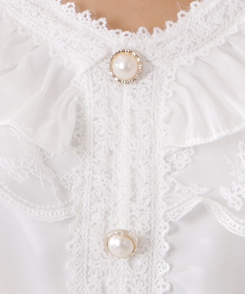 Lace Ladies（レースレディース）の「ダブルフリルVネックシフォンブラウス（シャツ/ブラウス・レディース・ホワイト・M/XL）」の5枚目の写真