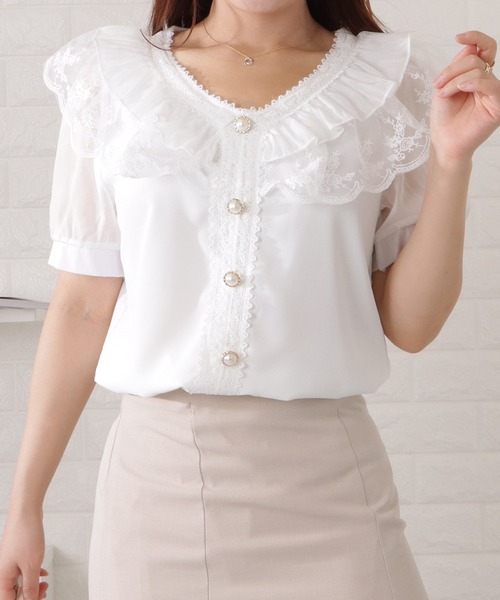 Lace Ladies（レースレディース）の「ダブルフリルVネックシフォンブラウス（シャツ/ブラウス・レディース・ホワイト・M/XL）」の12枚目の写真