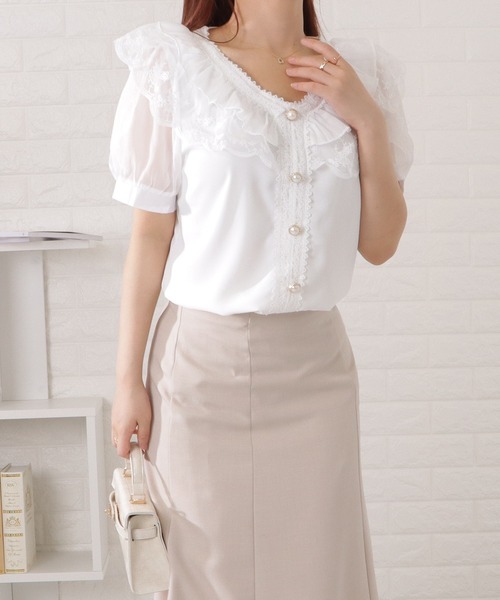 Lace Ladies（レースレディース）の「ダブルフリルVネックシフォンブラウス（シャツ/ブラウス・レディース・ホワイト・M/XL）」の15枚目の写真