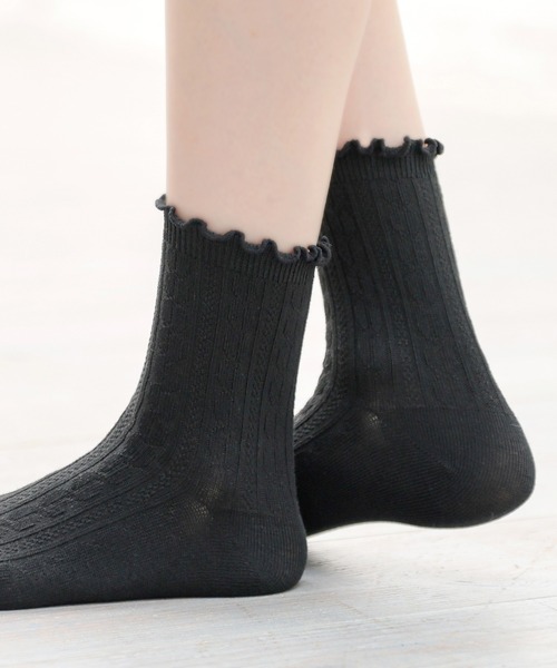 Honeys（ハニーズ）の「ケーブル編メローソックス（ソックス/靴下・レディース・ミント/ベージュ/ホワイト系その他/ブラック/オフホワイト・FREE）」の3枚目の写真