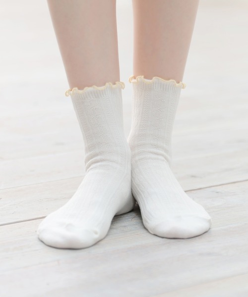 Honeys（ハニーズ）の「ケーブル編メローソックス（ソックス/靴下・レディース・ミント/ベージュ/ホワイト系その他/ブラック/オフホワイト・FREE）」の7枚目の写真