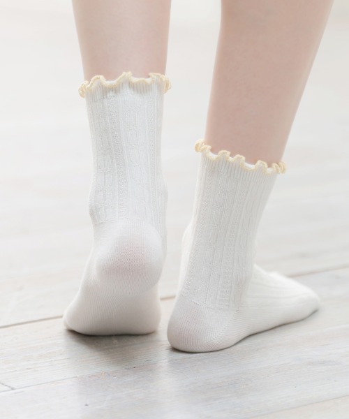 Honeys（ハニーズ）の「ケーブル編メローソックス（ソックス/靴下・レディース・ミント/ベージュ/ホワイト系その他/ブラック/オフホワイト・FREE）」の9枚目の写真