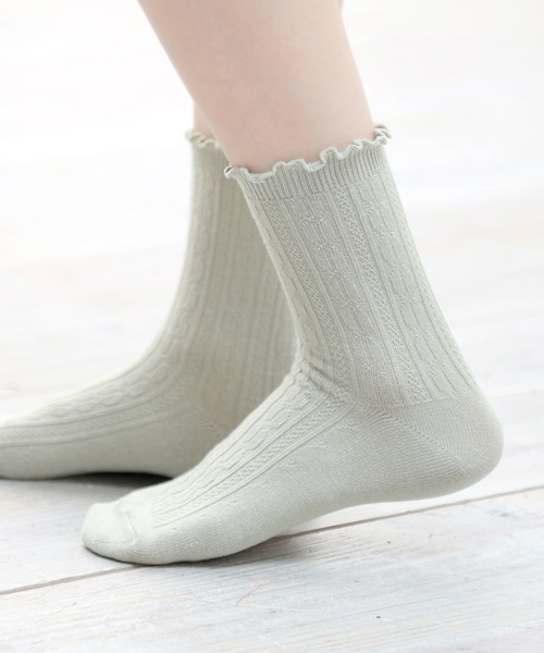 Honeys（ハニーズ）の「ケーブル編メローソックス（ソックス/靴下・レディース・ミント/ベージュ/ホワイト系その他/ブラック/オフホワイト・FREE）」の13枚目の写真