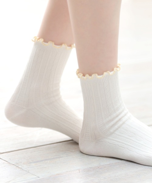 Honeys（ハニーズ）の「ケーブル編メローソックス（ソックス/靴下・レディース・ミント/ベージュ/ホワイト系その他/ブラック/オフホワイト・FREE）」の21枚目の写真