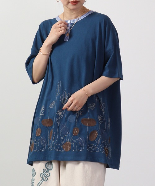 tシャツ EMAGO 一輪刺繍フード付きベストチュニック レディース 楽天市場】文字と花の刺繍チュニック emago 夏 ロゴ お花 刺繍