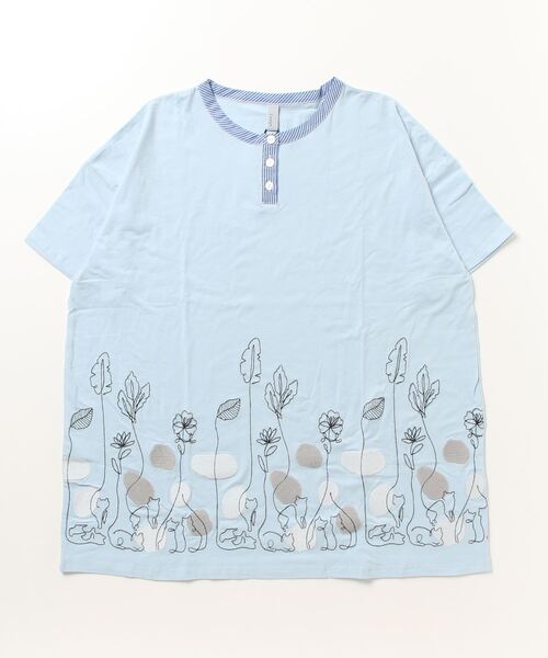 Emago(イマゴ)の「EMAGO 一筆ネコ刺繍チュニック 半袖(チュニック・レディース・ネイビー/ブルー/オリーブ系・FREE)」の17枚目の写真