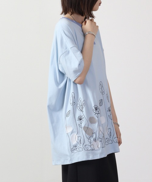 Emago(イマゴ)の「EMAGO 一筆ネコ刺繍チュニック 半袖(チュニック・レディース・ネイビー/ブルー/オリーブ系・FREE)」の22枚目の写真