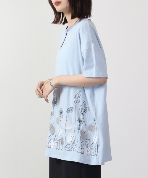 EMAGO 一筆ネコ刺繍チュニック 半袖（チュニック）｜Emago