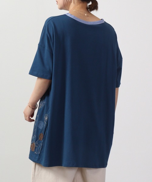 Emago(イマゴ)の「EMAGO 一筆ネコ刺繍チュニック 半袖(チュニック・レディース・ネイビー/ブルー/オリーブ系・FREE)」の13枚目の写真