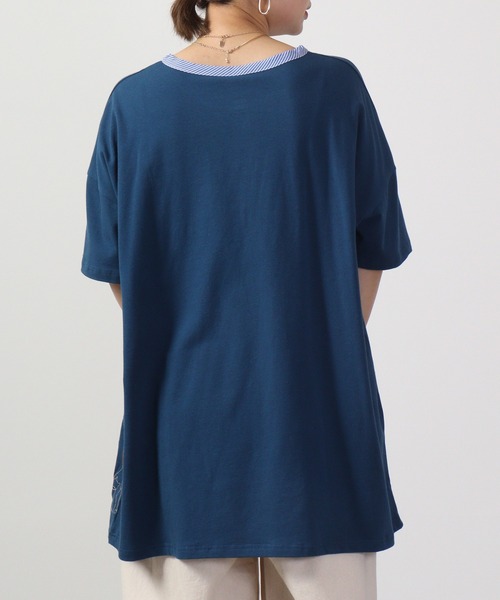 Emago(イマゴ)の「EMAGO 一筆ネコ刺繍チュニック 半袖(チュニック・レディース・ネイビー/ブルー/オリーブ系・FREE)」の14枚目の写真
