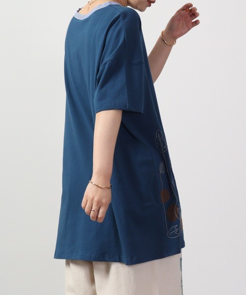 Emago(イマゴ)の「EMAGO 一筆ネコ刺繍チュニック 半袖(チュニック・レディース・ネイビー/ブルー/オリーブ系・FREE)」の12枚目の写真
