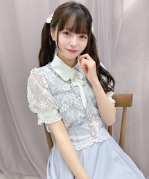 【TGCteen2023 summer着用アイテム/ピンク】ブローチ付きオーバーレースブラウス