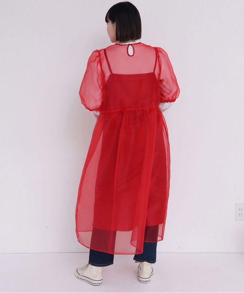 I am I in fact...(アイアムアイインファクト)の「●ORGANDY flower bud ONEPIECE(ワンピース・レディース・レッド/サックスブルー/ブラック・FREE)」の7枚目の写真