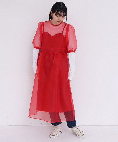 I am I in fact...(アイアムアイインファクト)の「●ORGANDY flower bud ONEPIECE(ワンピース・レディース・レッド/サックスブルー/ブラック・FREE)」の6枚目の写真