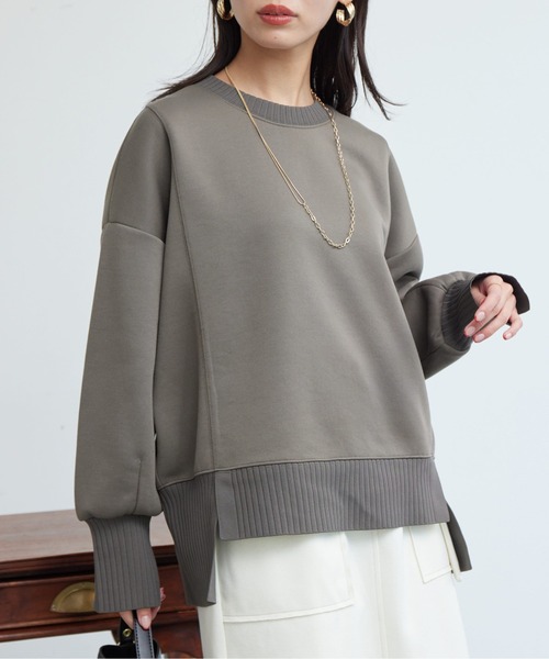 Chez toi（シェトワ）の「軽量ボンディング×リブ切替プルオーバー（Tシャツ/カットソー・レディース・グレー/アイボリー/オレンジ/ブラック/グレー系その他/ミント/ブラック系その他/ホワイト系その他・FREE）」の6枚目の写真