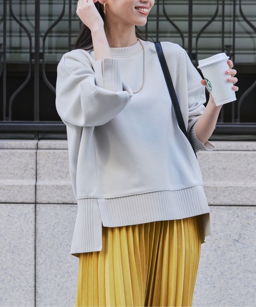 Chez toi（シェトワ）の「軽量ボンディング×リブ切替プルオーバー（Tシャツ/カットソー・レディース・グレー/アイボリー/オレンジ/ブラック/グレー系その他/ミント/ブラック系その他/ホワイト系その他・FREE）」の9枚目の写真