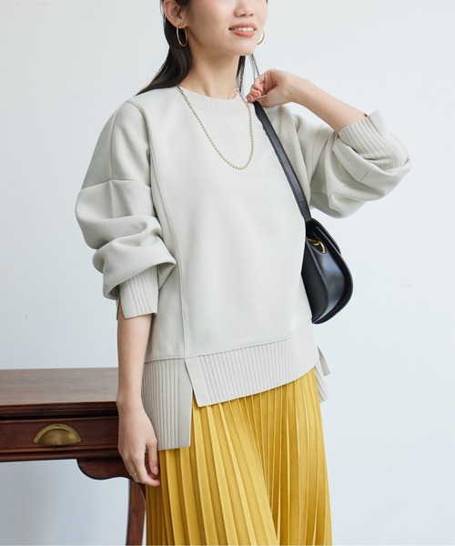 Chez toi（シェトワ）の「軽量ボンディング×リブ切替プルオーバー（Tシャツ/カットソー・レディース・グレー/アイボリー/オレンジ/ブラック/グレー系その他/ミント/ブラック系その他/ホワイト系その他・FREE）」の11枚目の写真