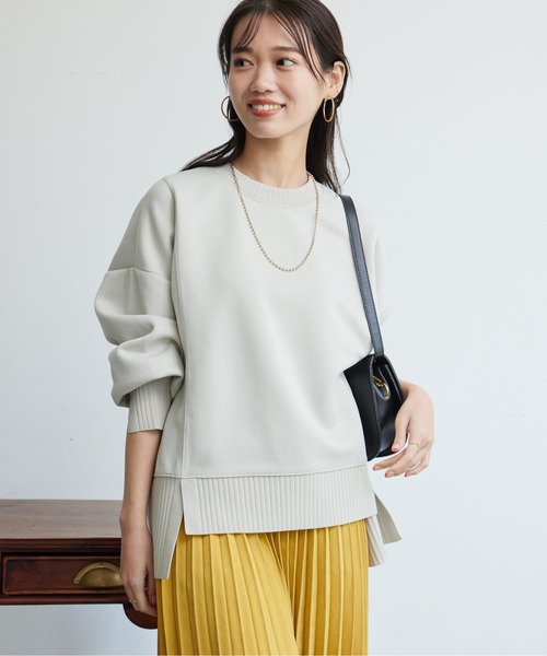 Chez toi（シェトワ）の「軽量ボンディング×リブ切替プルオーバー（Tシャツ/カットソー・レディース・グレー/アイボリー/オレンジ/ブラック/グレー系その他/ミント/ブラック系その他/ホワイト系その他・FREE）」の12枚目の写真