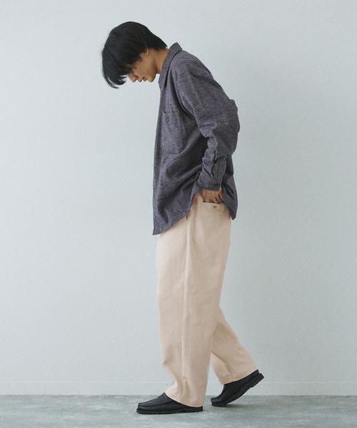 417 EDIFICE（フォーワンセブンエディフィス）の「**メランジフランネルシャツ（シャツ/ブラウス・メンズ・ブルー系その他/ベージュ・LARGE/MEDIUM）」の4枚目の写真