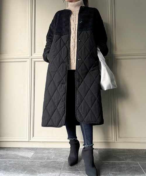 JUNOAH（ジュノア）の「キルティングボア切替ロングコート（ノー