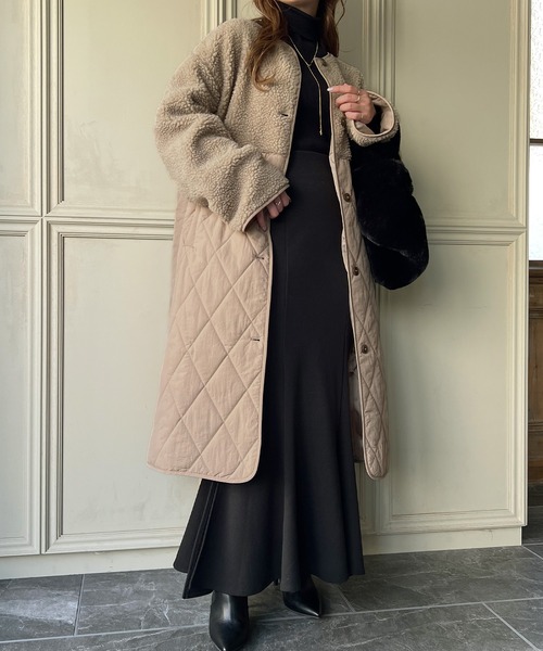 JUNOAH（ジュノア）の「キルティングボア切替ロングコート（ノー