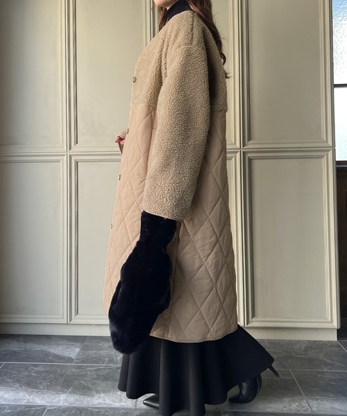 【美品】希少　ルナマティーノ　ロングコート　裏地モノグラム　ボアドッキング 美品】希少 ルナマティーノ ロングコート 裏地モノグラム ボア