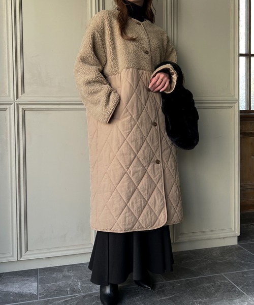 JUNOAH（ジュノア）の「キルティングボア切替ロングコート（ノー