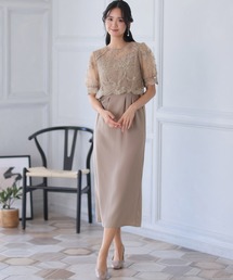 ミモレ丈&七分袖 フォーマル バックネックリボンセレモニー 結婚式 パーティドレス オケージョンドレス お呼ばれ 二次会 成人式
